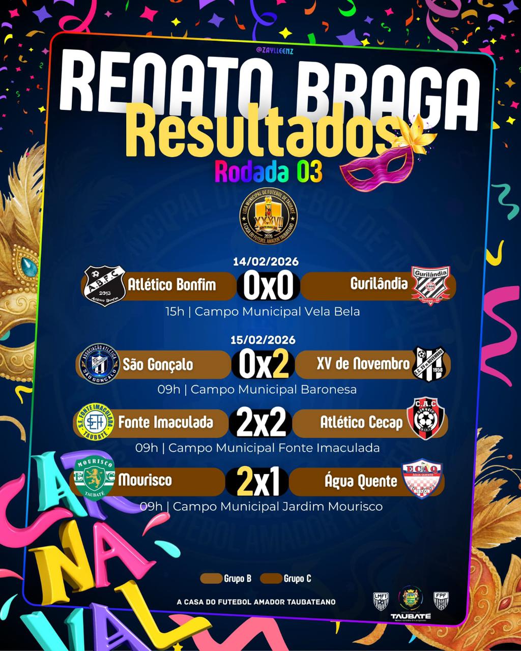 resultados da 3ª rodada dos grupos B e C