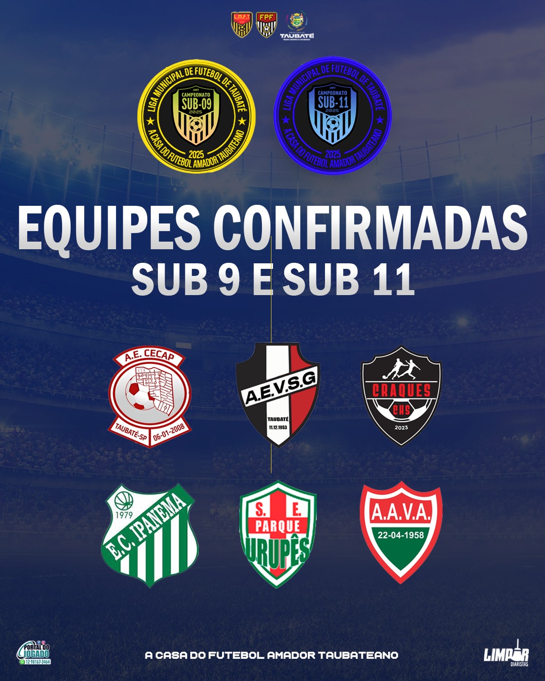 Equipes confirmadas nos Campeonatos Sub 09 e Sub 11.
