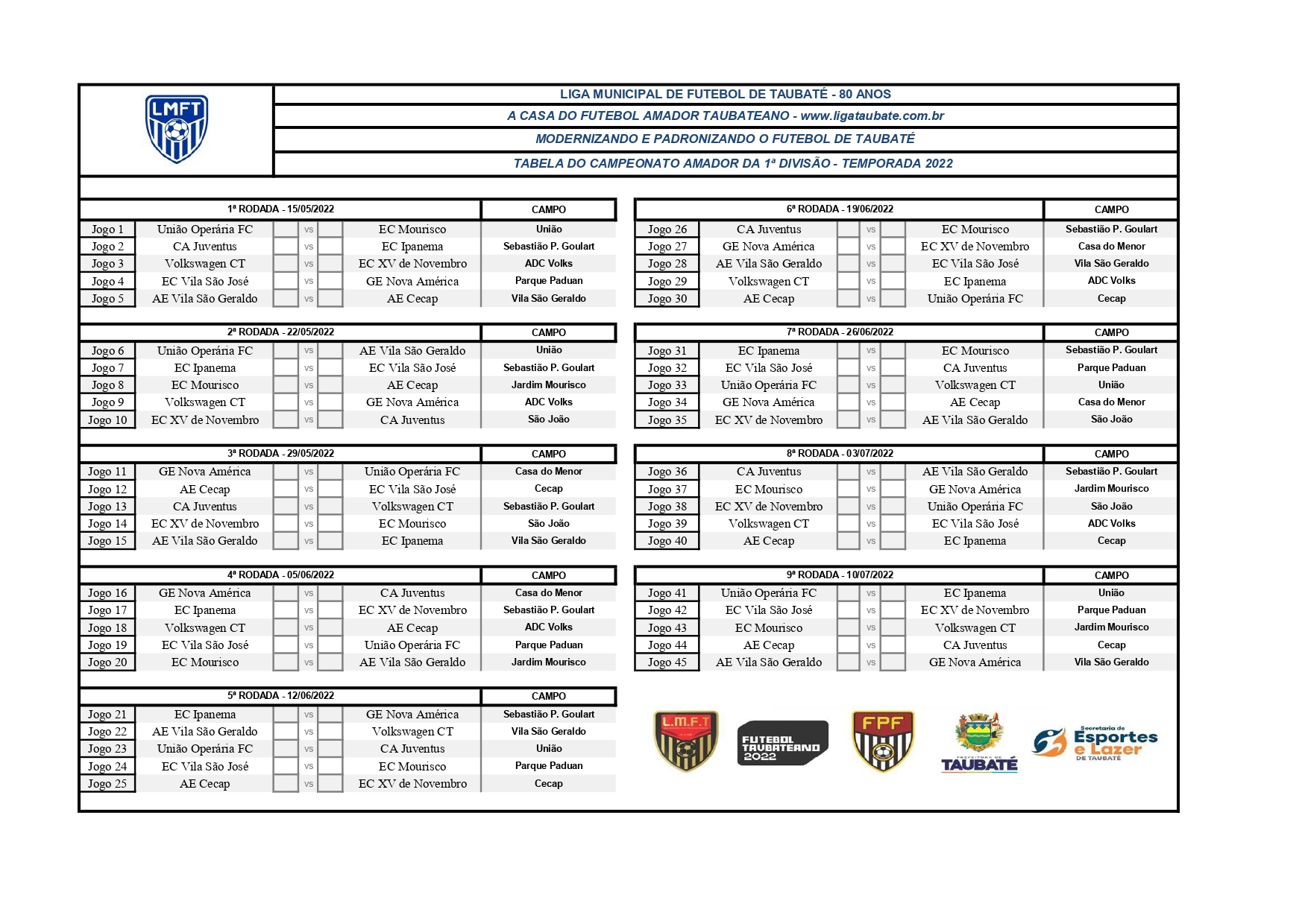 tabela completa do campeonato amador primeira divisão 2022